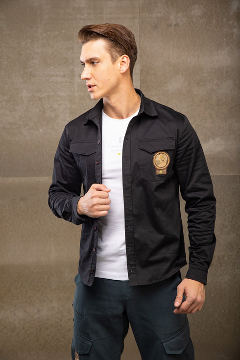 Stretch poplin shirt, black