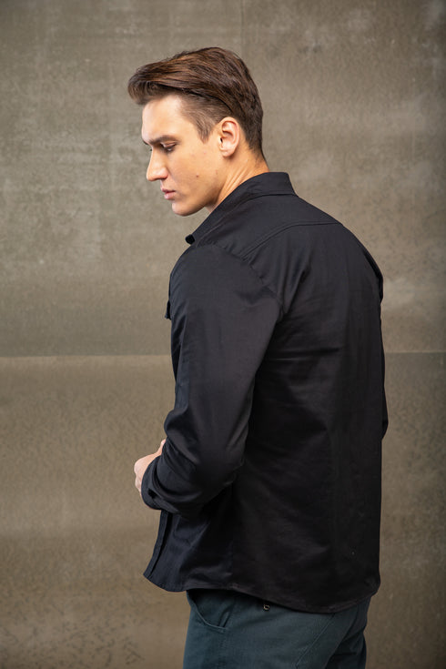 Stretch poplin shirt, black