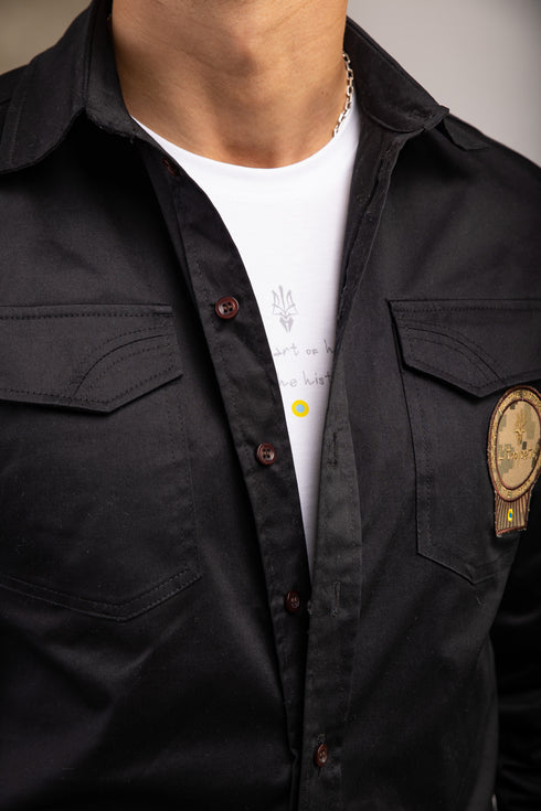 Stretch poplin shirt, black