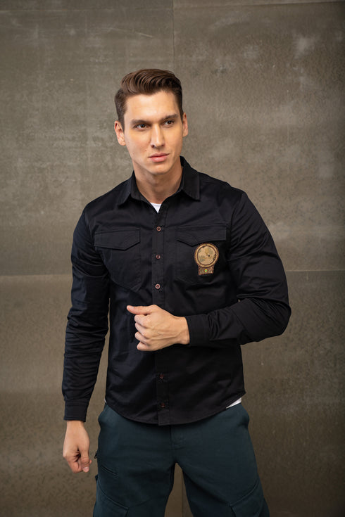 Stretch poplin shirt, black