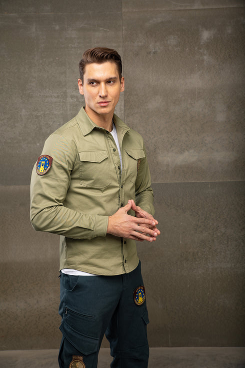 Stretch poplin shirt, light olive