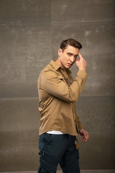 Stretch poplin shirt, coyote