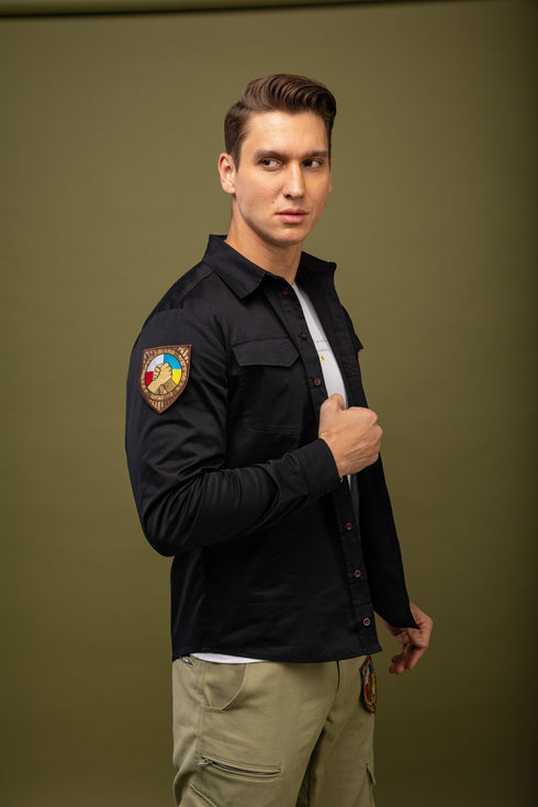 Stretch poplin shirt, black