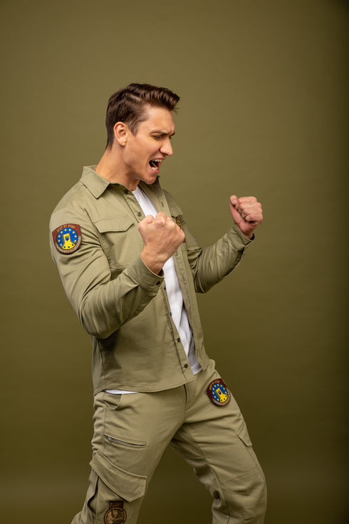 Stretch poplin shirt, light olive