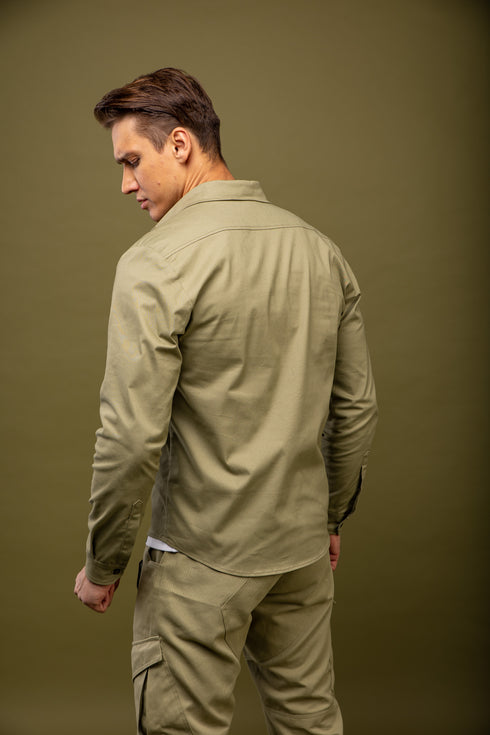 Stretch poplin shirt, light olive