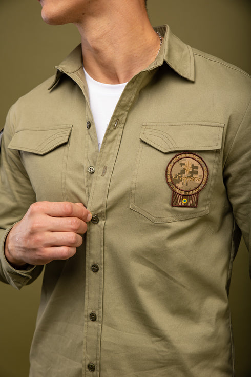 Stretch poplin shirt, light olive