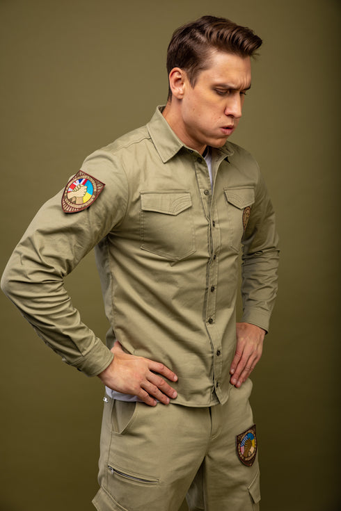Stretch poplin shirt, light olive