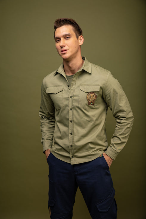 Stretch poplin shirt, light olive