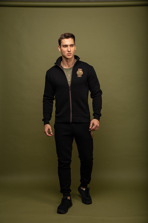 Plush cotton jacket with zip, black