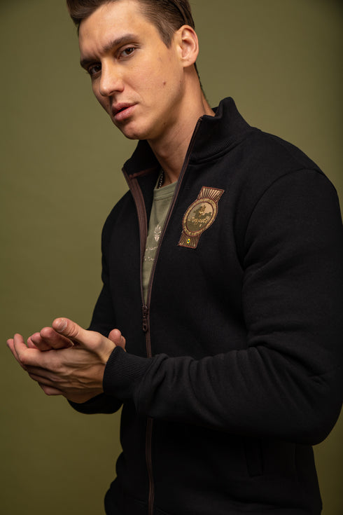 Plush cotton jacket with zip, black