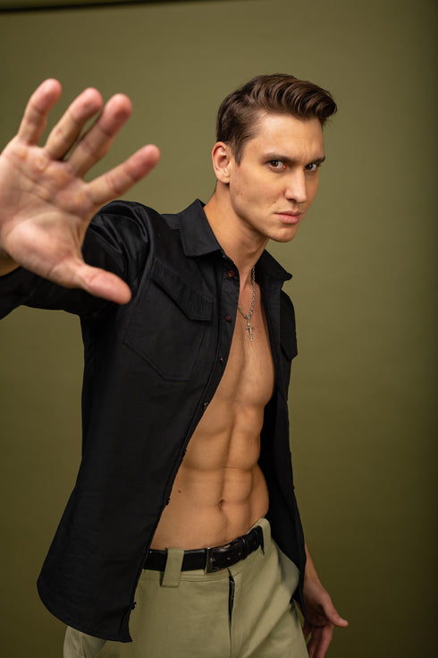 Stretch poplin shirt, black